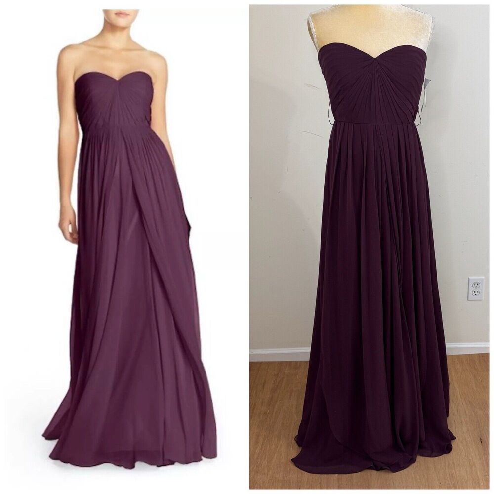 NWT Jenny Yoo Mira Convertible Chiffon Maxi Gown Size 6 Black Currant Layered